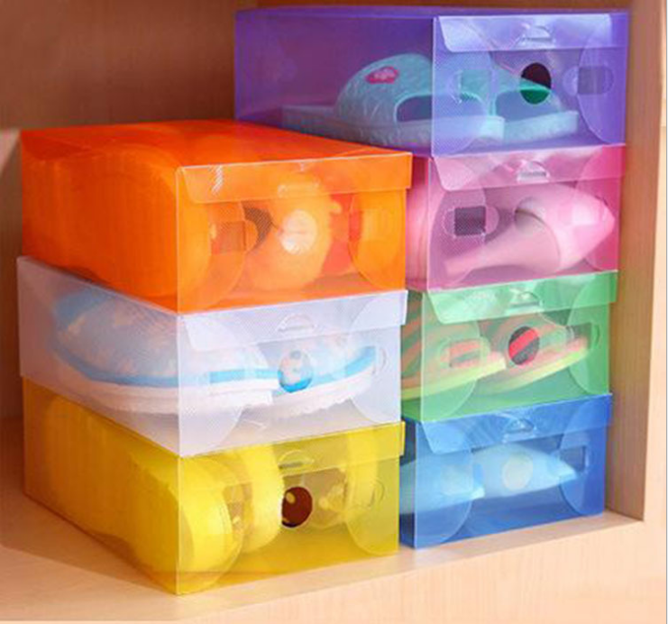 糖果色加厚翻盖式塑料鞋盒 pp抽屉鞋盒 水晶透明鞋子收纳盒