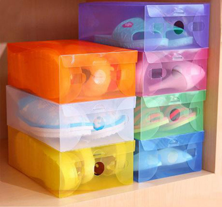 糖果色加厚翻盖式塑料鞋盒 pp抽屉鞋盒 水晶透明鞋子收纳盒产品图