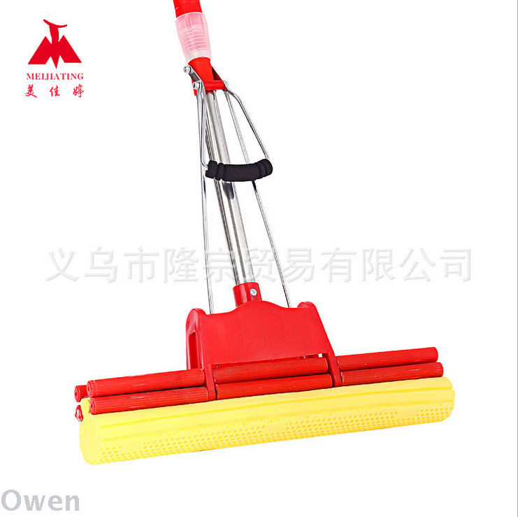 Meijiating 33 cm stainless steel Guangdong Demian generous fork wood pulp collodion mop double squeeze water mop full figure