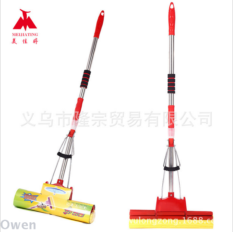 Meijiating 33 cm stainless steel Guangdong Demian generous fork wood pulp collodion mop double squeeze water mop Specification drawing