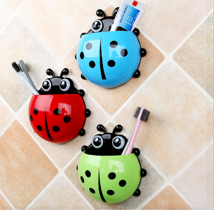 Toothbrush rack, wall-mounted cartoon cute ladybug, bathroom toothbrush wall-mounted storage rack, toothpaste and toothware seat rack details Picture