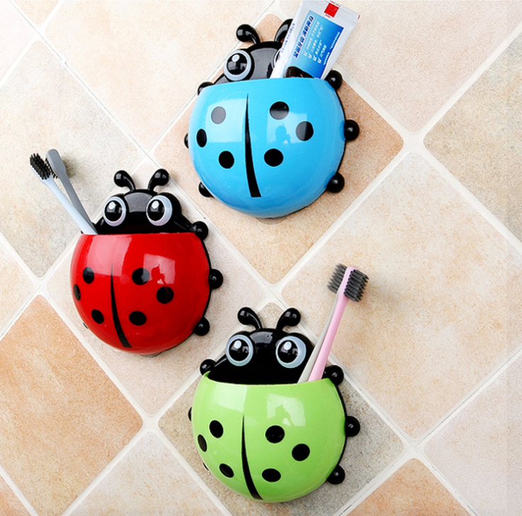 Toothbrush rack, wall-mounted cartoon cute ladybug, bathroom toothbrush wall-mounted storage rack, toothpaste and toothware seat rack Application Scenario