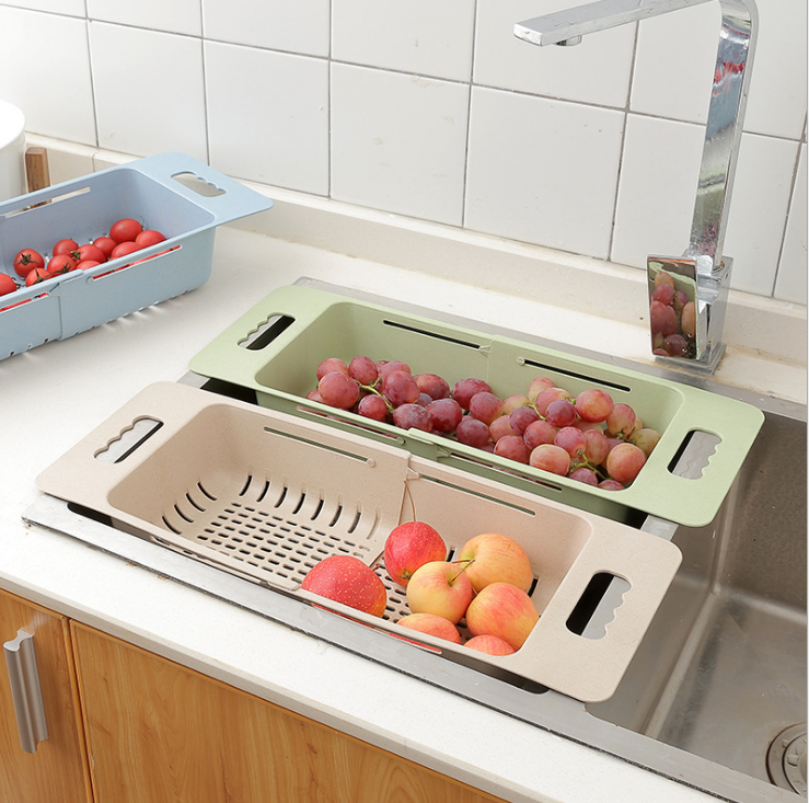 Kitchen plastic sink, draining basket, storage rack, telescopic tableware, vegetable rack, storage and draining rack Specification image