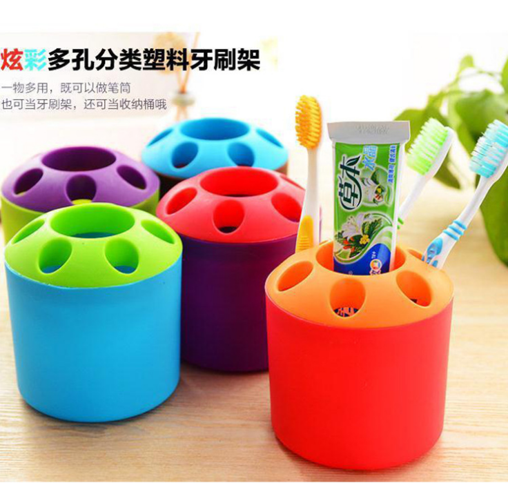 多用途牙膏牙刷筒牙刷座 大号糖果色便携式牙刷架 塑料笔筒批发产品图