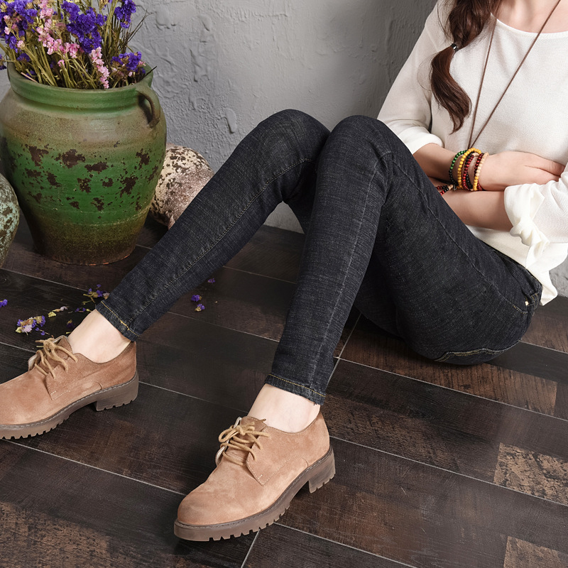 New women's skinny jeans, stretched-waist mid-waist jeans, versatile grey jeans for women details Picture