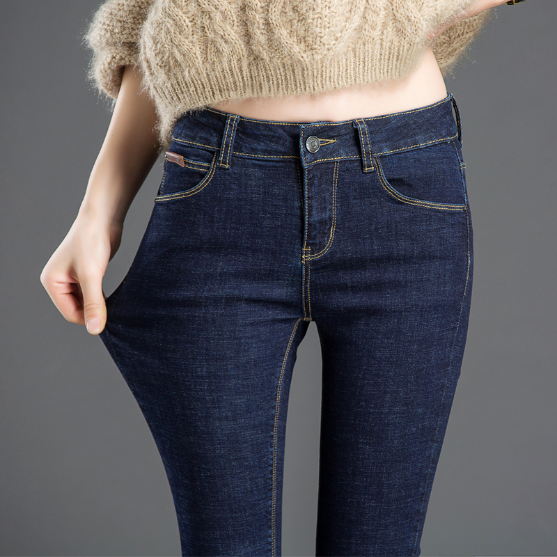 Chu Dan style/fleece style autumn and winter jeans for women, high-waisted thickened fleece stretch skinny jeans, versatile details Picture
