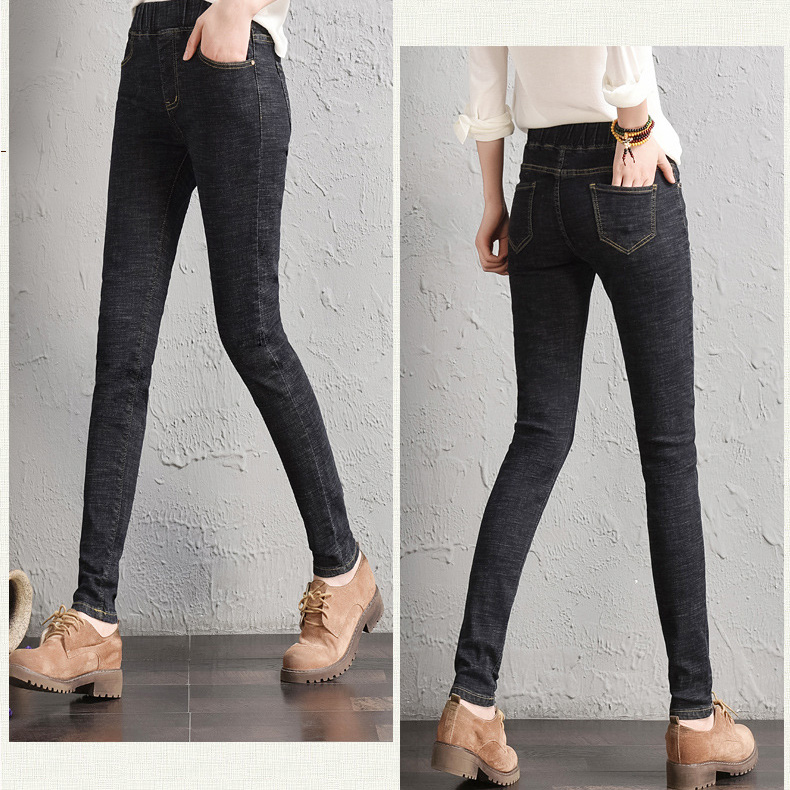 New women's skinny jeans, stretched-waist mid-waist jeans, versatile grey jeans for women