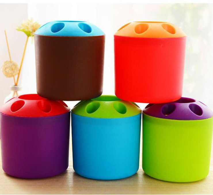 多用途牙膏牙刷筒牙刷座 大号糖果色便携式牙刷架 塑料笔筒批发细节图