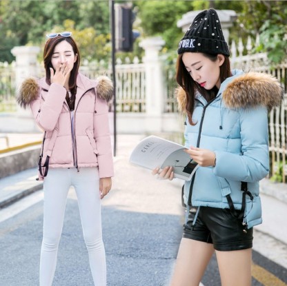 New slim-fit large hair collar short cotton-padded coat female sweet slim-fit student down winter coat