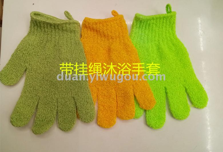 针织带绳五指搓澡沐浴美容酒店浴池手套产品图