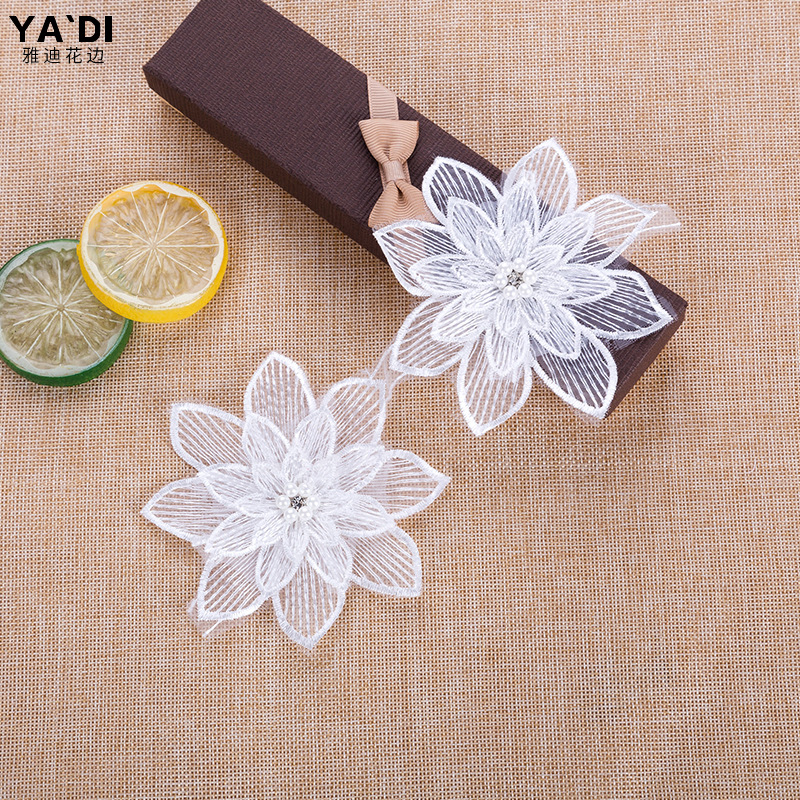 欧根纱三层立体加钻花朵 服装辅料贴花 diy手工花朵细节图