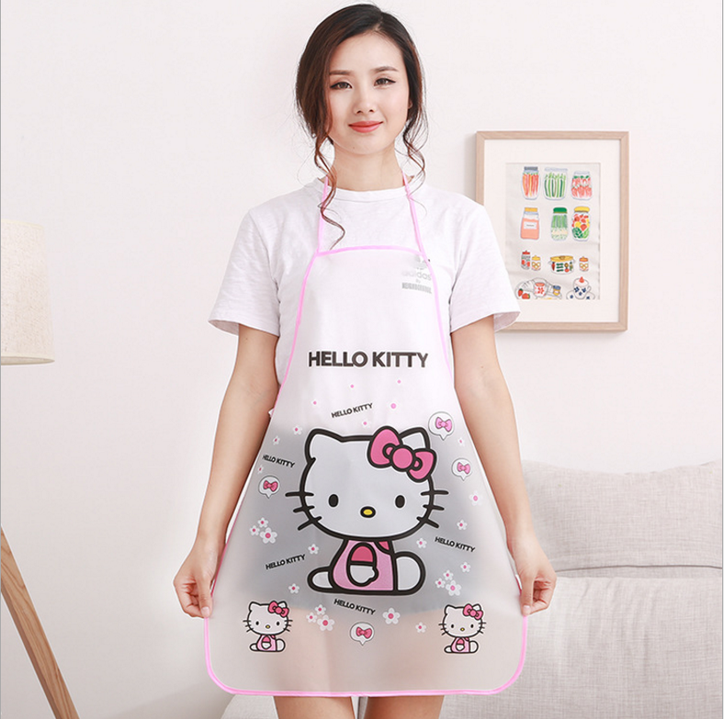 卡通kt围裙 防水厨房防油污时尚无袖pvc围裙细节图