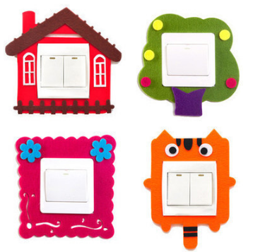 创意家居毛毡镂空开关套 可爱卡通墙贴卧室装饰开关套批发
