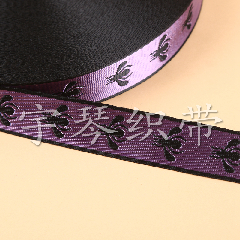 厂家直销 彩色底黑色小蜜蜂款刺绣提花织带细节图