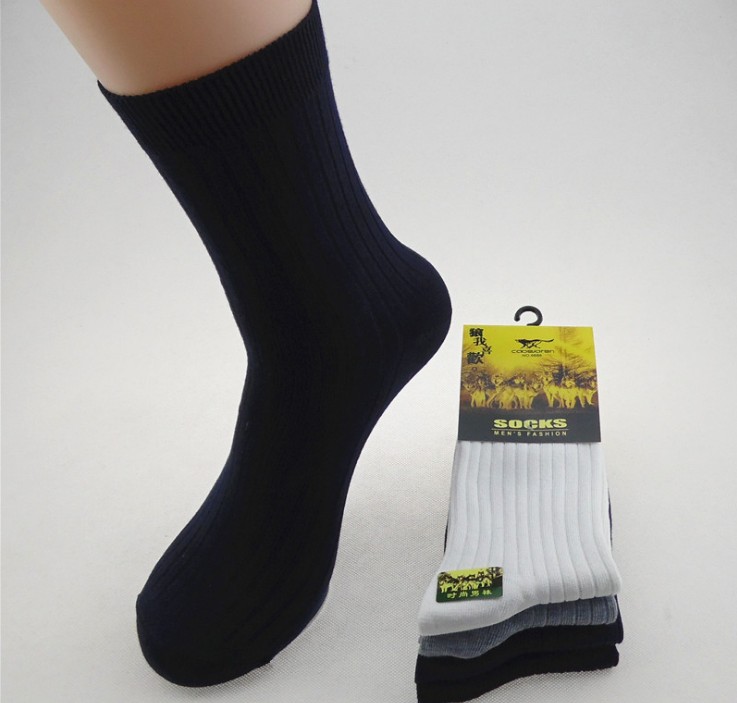 独立包装男士纯棉袜 简约条子花型中筒袜 商务休闲男士袜子产品图