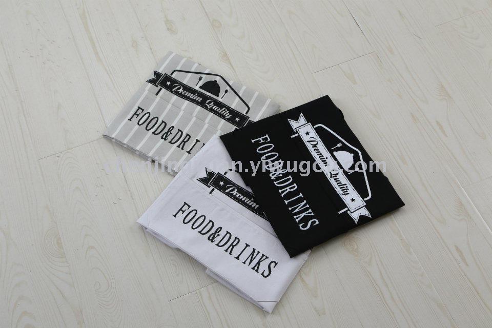 Factory direct sales of all-cotton aprons with white and black vertical stripes for knives and forks Specification image
