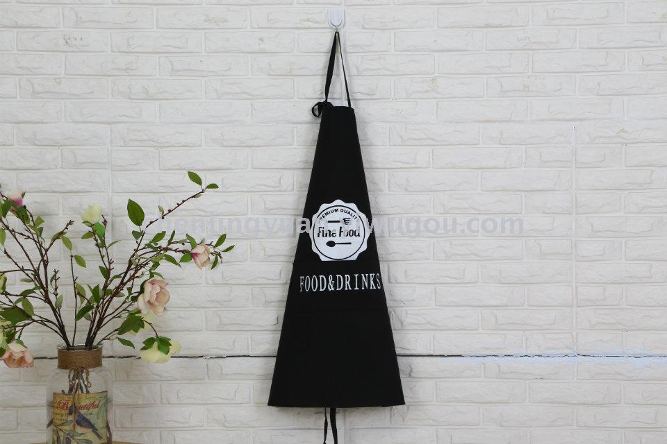 Factory direct sales of all-cotton aprons with white and black vertical stripes for knives and forks details Picture