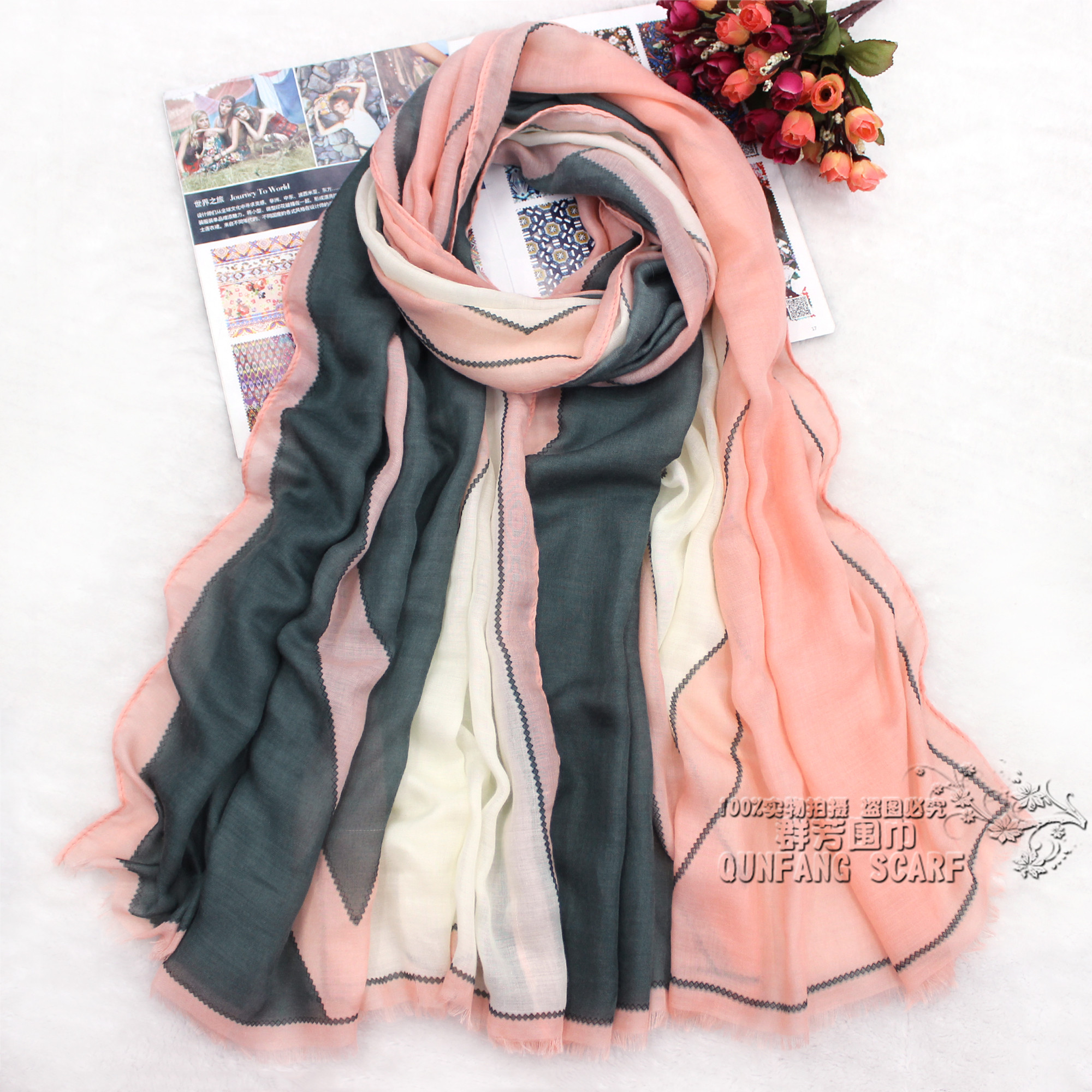 New scarf fashion cashmere velvet color matching geometric print scarf for women