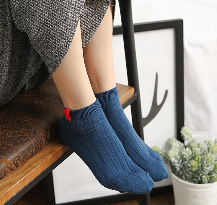 春夏新款纯色定标女袜子 纯棉船袜双针粗线情侣短袜子产品图