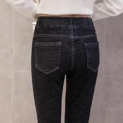 High-waisted black fleece jeans for women in winter and autumn, stretchy cotton thickened warm skinny pants Specification image