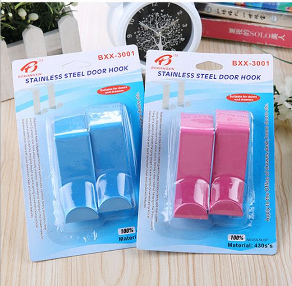 Wholesale multi-purpose double-piece candy-colored stainless steel door rear hooks and coat hooks (2-piece set)