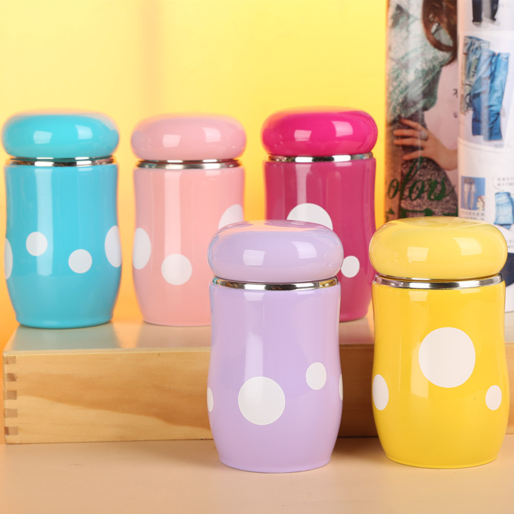 Korean version creative cartoon couple mushroom cup, big-bellied cup, double-layer stainless steel insulated student cup, gift cup