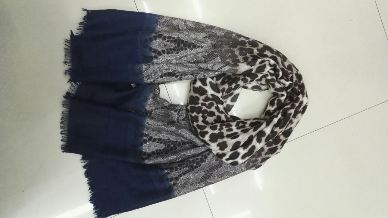 New Women's Scarf Twill Leopard Lace Monochrome Two End Stretch Scarf details Picture