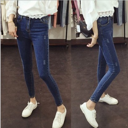 Spring and autumn Korean jeans women's nine-point pants slim-fit small foot pants large size pants