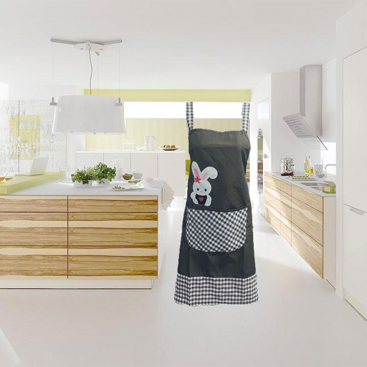 Korean Version Of Fashion Cute Cartoon Rabbit Apron Anti-Fouling Plaid Apron With Ab Version Splicing Apron Specification drawing