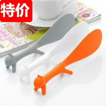 日韩可爱造型塑料手柄松鼠饭勺可立式不粘饭勺家居用品