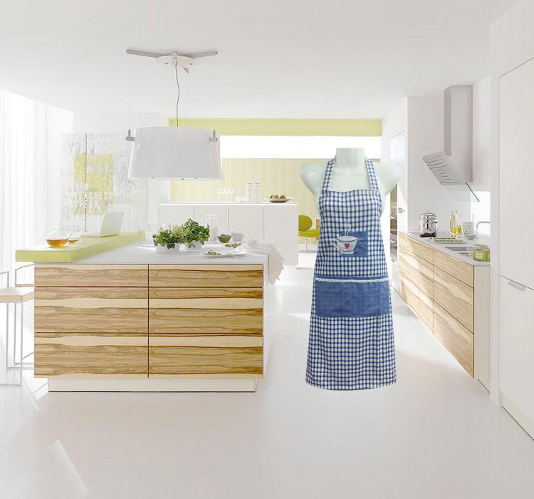 Plaid Embroidery Teacup Fashion Apron Korean Strap Ab Anti-Fouling Home Apron Specification drawing