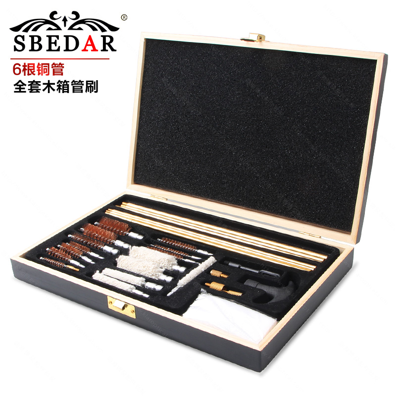 6 copper tube steel wire brush, cotton brush, wooden box tube brush set