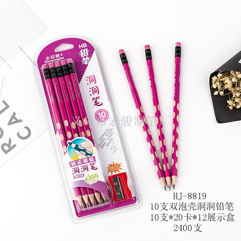 Yiwu Quality HB Hole pencils, non-toxic triangular rods, children's blister packs, student posture correction factory wholesale HJ-8819 details Picture