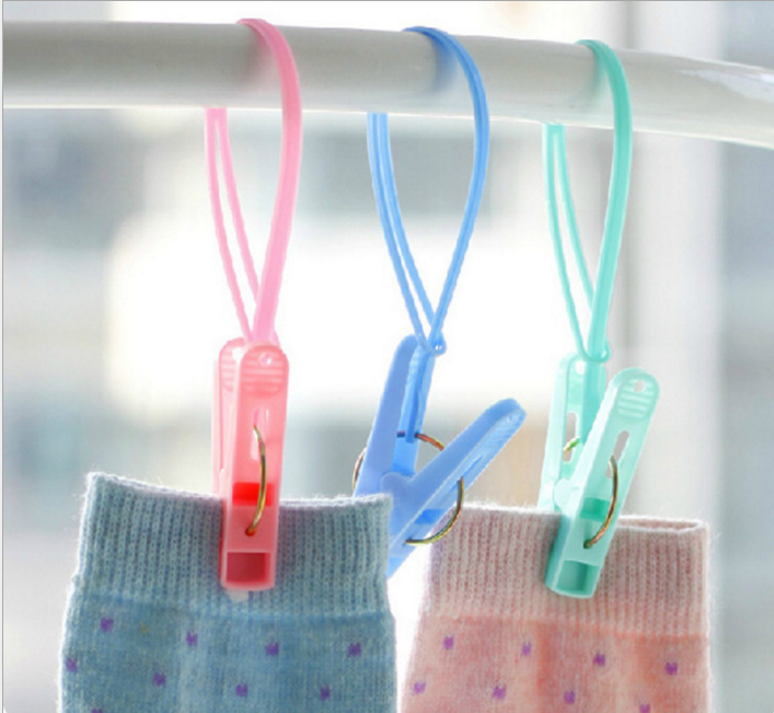 厂家直销塑料夹子旅游户外旅行必备晾毛巾晒袜子衣夹带绳夹子单个