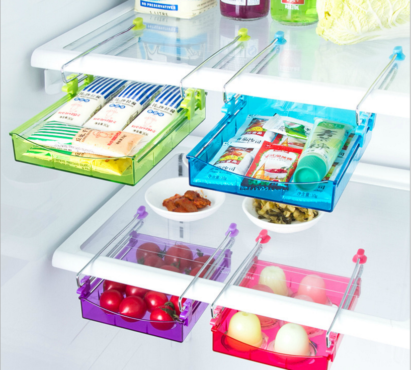 创意厨房抽动式整理置物盒 冰箱保鲜隔板层多用收纳架产品图