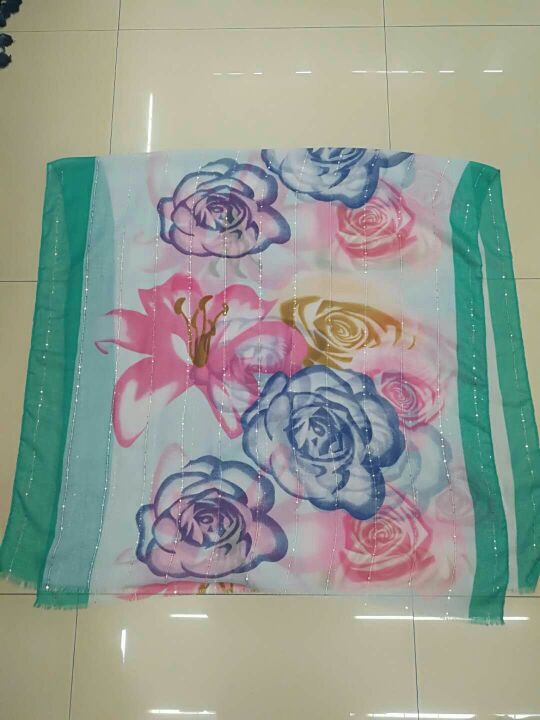 New Women's Scarf Spring And Autumn New Sequin Printed Rose Pattern Application Scenario