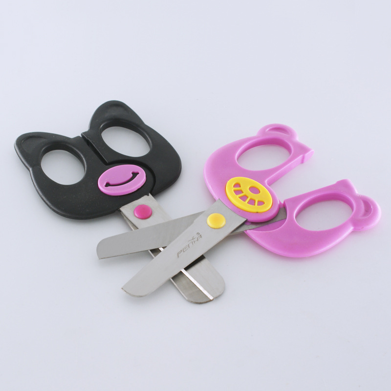 鹏豪儿童彩色卡通剪刀学生剪刀安全剪美工剪纸剪刀