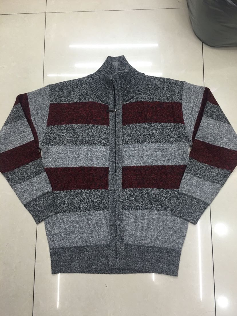 Men's cardigan with a thick stripe jacket with a stand collar thumbnail