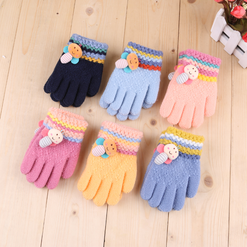 冬季新款 儿童密封五指手套保暖针织手套