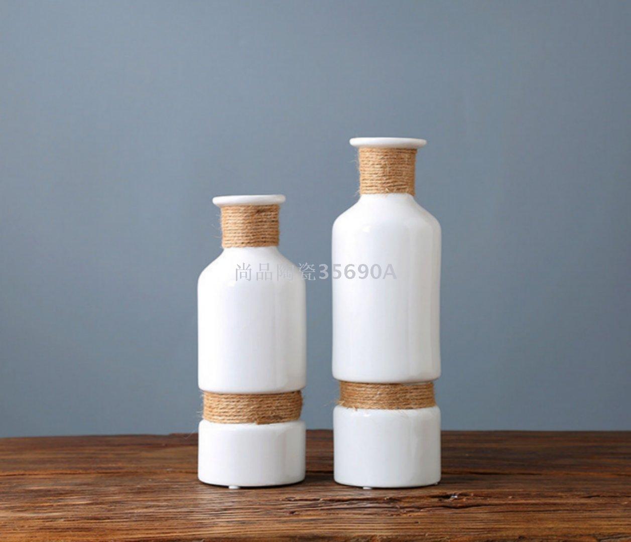 New Explosive Manufacturers Direct Sales White With Twine Bright Ceramic Vase details Picture