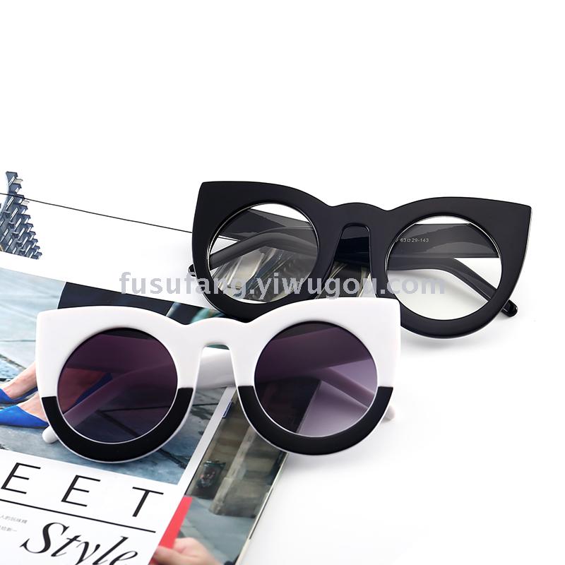 现货韩版太阳眼镜 复古猫眼镜 女士圆形框百搭墨镜 6823详情图1