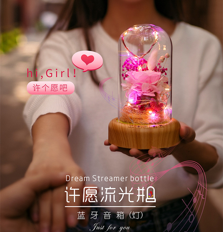 Yiwu good goods creative wish streamer bottle Bluetooth sound light micro landscape eternal flower speaker small night light