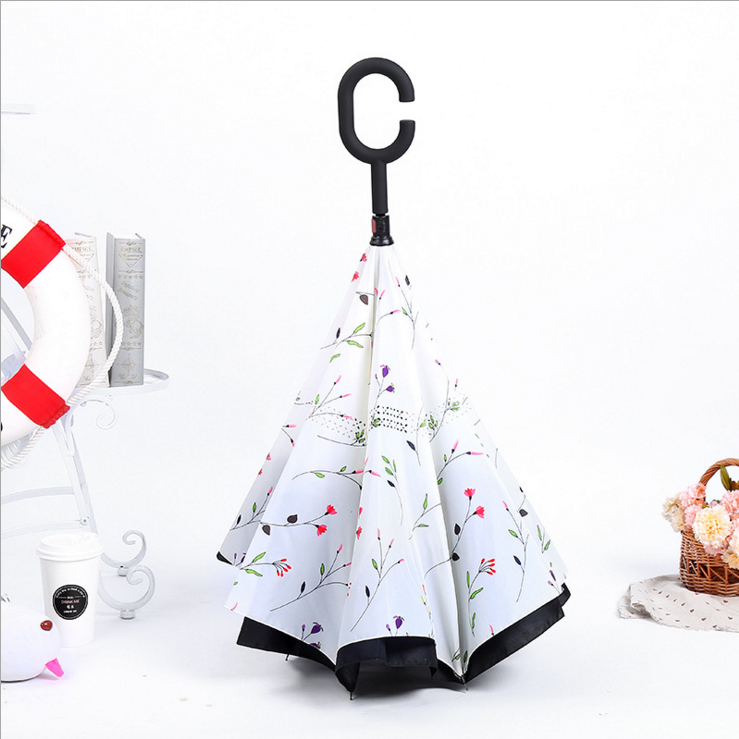 Hot-selling C-shaped handle reverse umbrella, double-layer hands-free, creative and personalized reverse umbrella details Picture