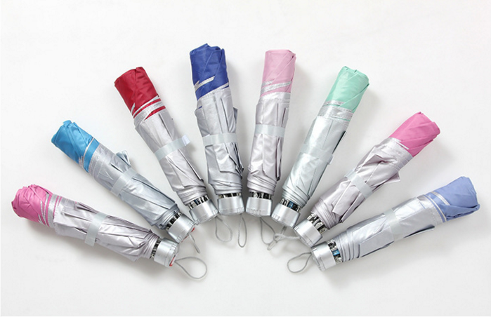 Three-fold silver plastic umbrella for sunshade and weather, gift umbrella details Picture