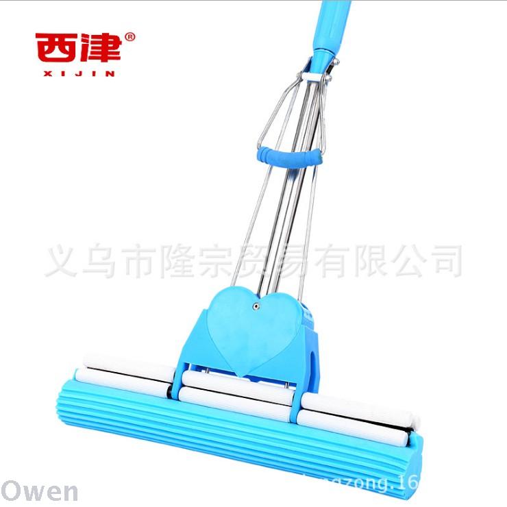 Xijin 308 mop New blue reinforced stainless steel double row roller telescopic rubber wool absorbent mop full figure