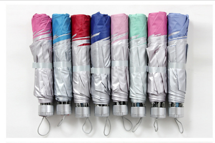 Three-fold silver plastic umbrella for sunshade and weather, gift umbrella