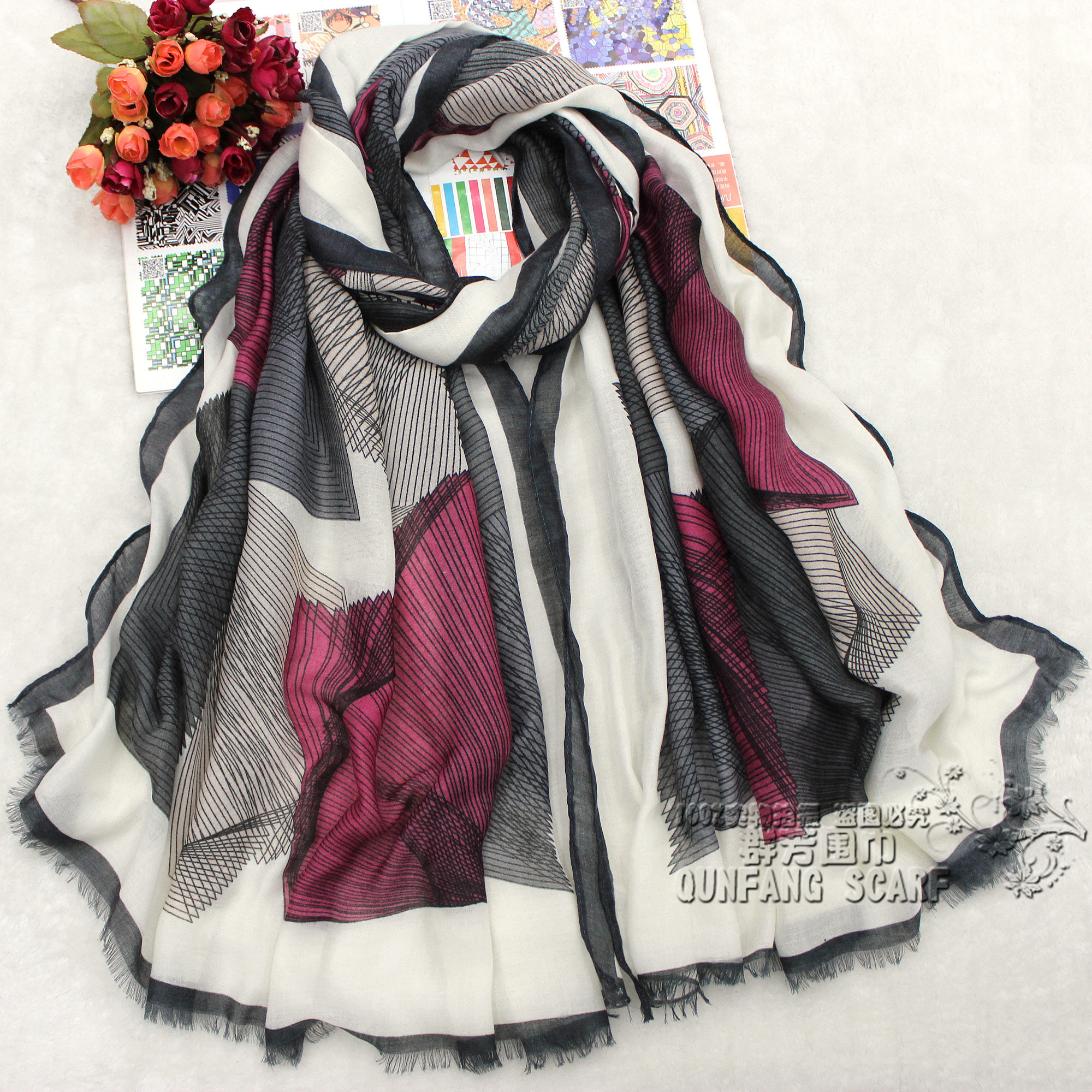 New scarf fashion cashmere velvet geometric print scarf for women