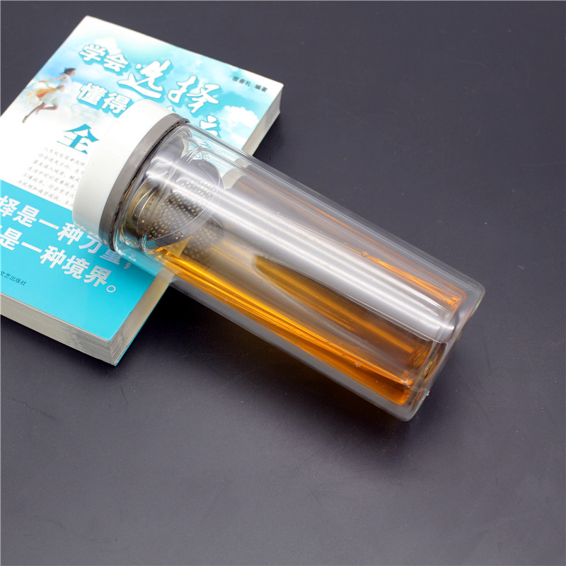 Large double-layer transparent glass cups, high-end business glass with filters, tea cups, crystal cups, gift cups
