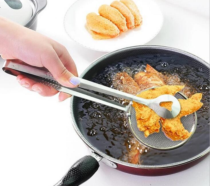 不锈钢油炸食品捞油勺 厨房漏勺过滤网勺 沥油食物夹 现货