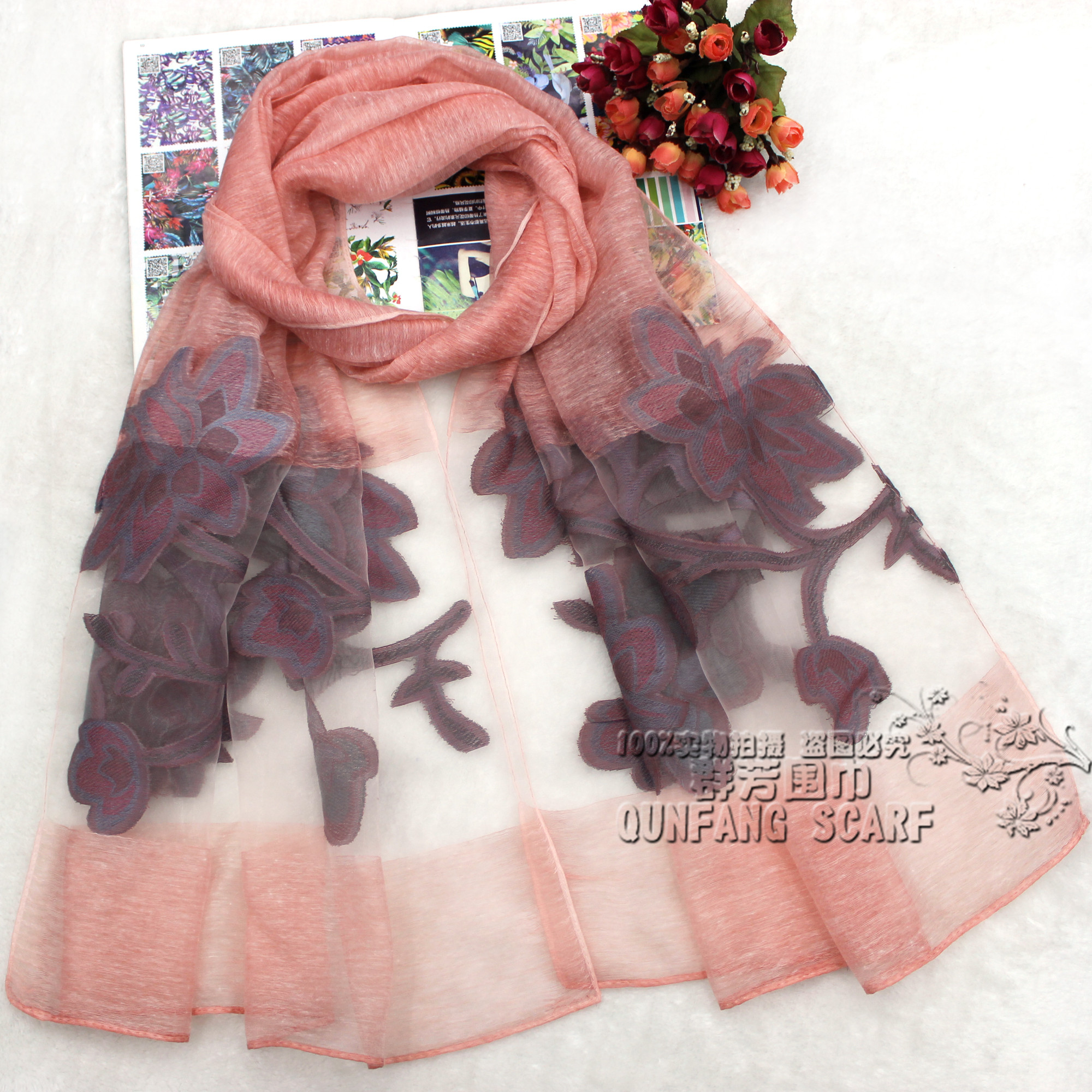New style scarf wholesale dirty dyed cut flowers imitation silk scarves cut flowers silk scarves